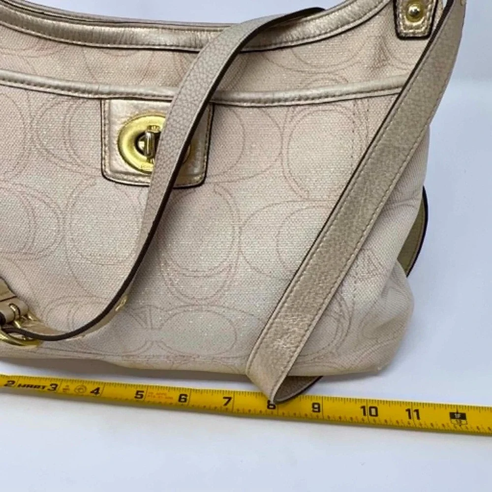 Coach F19260 Signature‎ Lurex Turnlock Crossbody Shoulder Bag Champagne Gold
